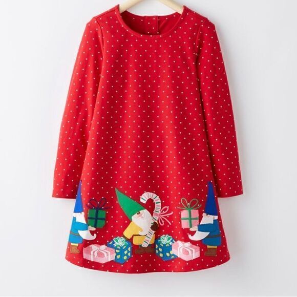 Hanna Andersson Gnome Tomte Appliqué Polka Dot Dress Sz 100cm - Picture 1 of 6
